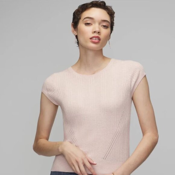 NWT WHBM Cashmere Blend Short Sleeve Crewneck Size S - Picture 1 of 7